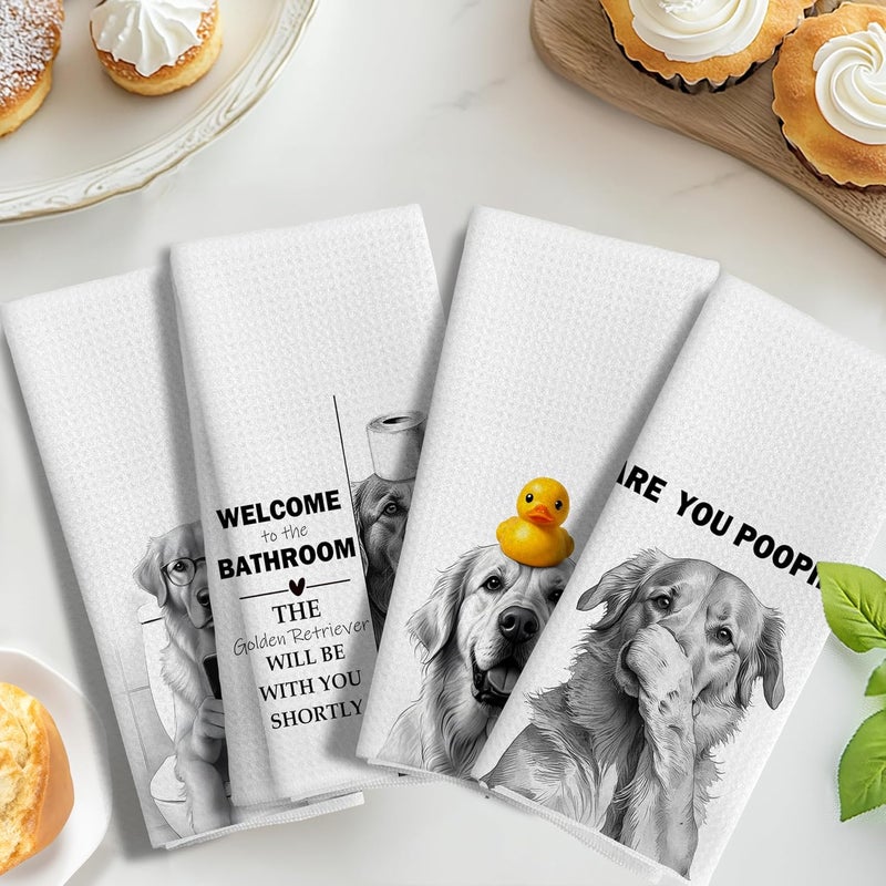 LUKIPOM279 Funny Golden Retriever Gifts Bathroom Hand Towels, Golden Retriever Gifts for Women, Dog Bathroom Decor, 24x16 Inch，Set of 4 - Image 5